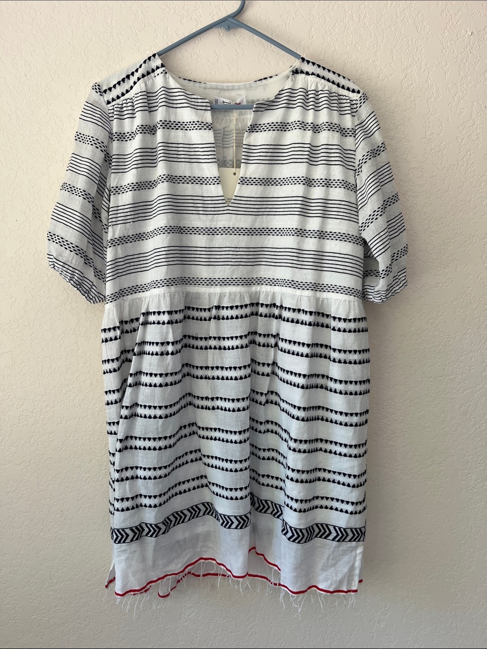 Hand Woven Lemlem Black & White Striped Cotton Midi Dress